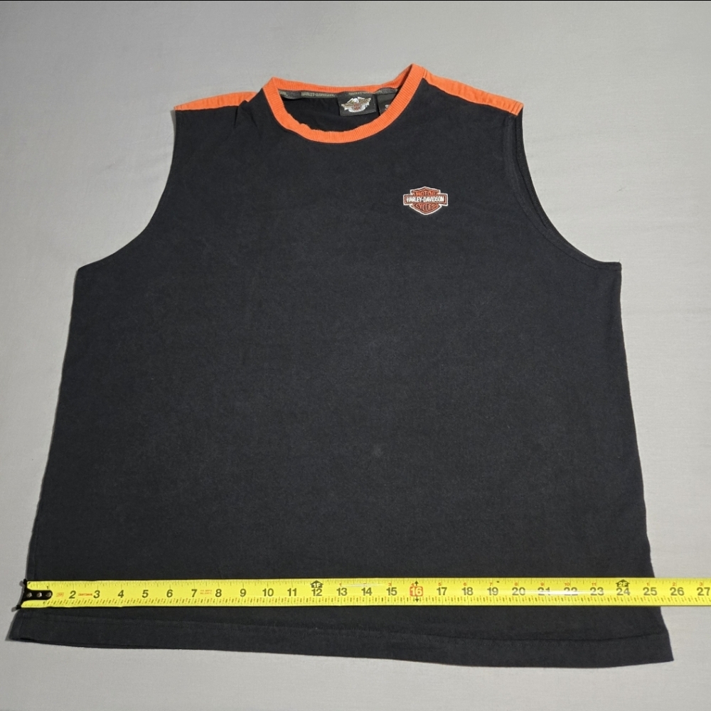 VINTAGE Harley Davidson Tank Top Mens XXL Black Eagle Checkered Flag Embroidered - Picture 6 of 11